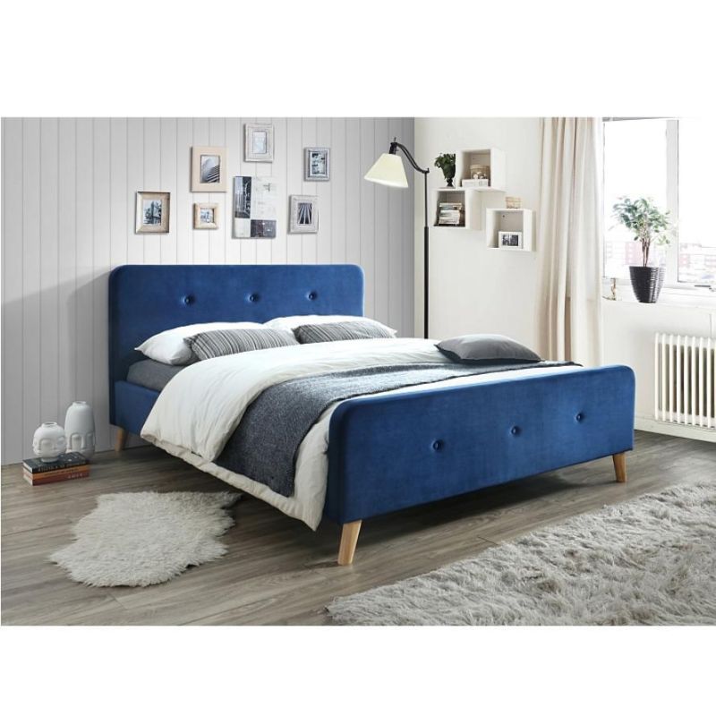 Latest Fashion Design Bedroom Furniture Modern Single Fabric Bed with High Headboard