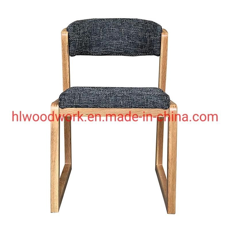 Dining Chair H Style Oak Wood Frame Grey Fabric Cushion Resteraunt Furniture Outdoor Furniture