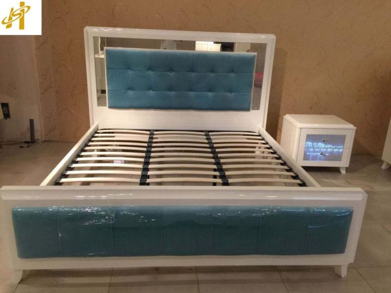 High Quality Furniture China Modern Luxury Fabric Beds with Mirror Decoration Bedroom Furniture