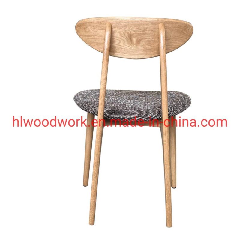 Dining Chair Oak Wood Frame Natural Color Fabric Cushion Brown Color B Style Wooden Chair Furniture Resteraunt Chair