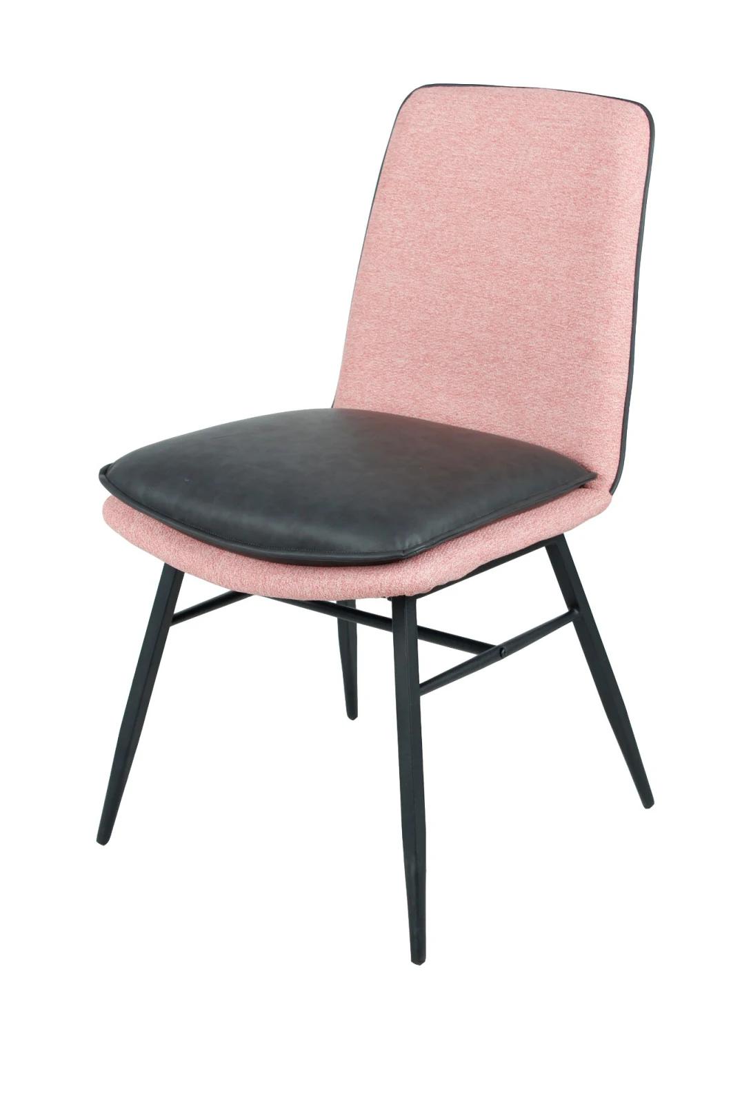 Modern Simple Design Hotel Furniture Fabric+PU Leather Upholstered Cushion Metal Leg Dining Chair