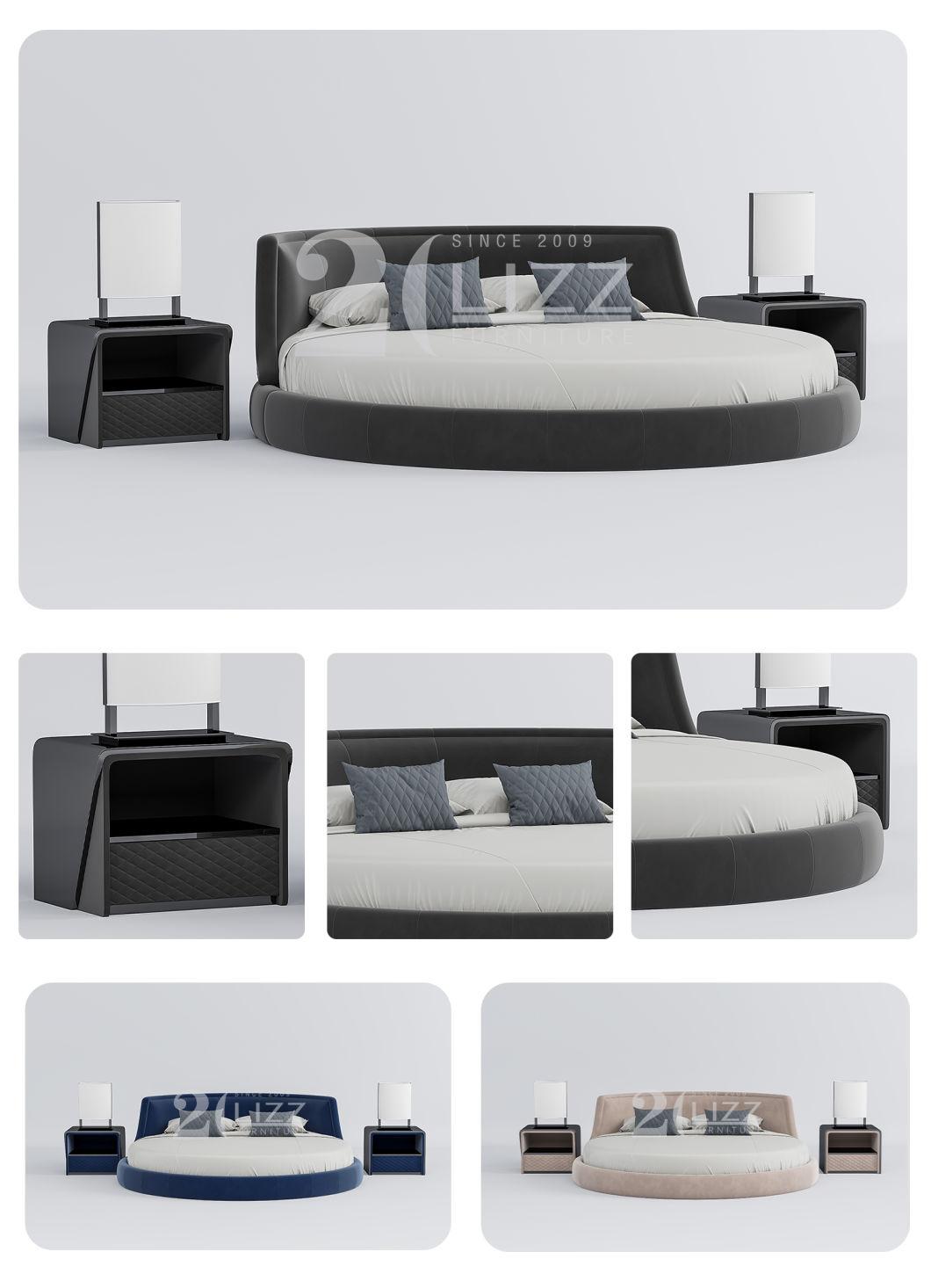 Luxury Home Hotel Bedroom Furniture Set Modern Round Shape Leather Headboard King Size Bed