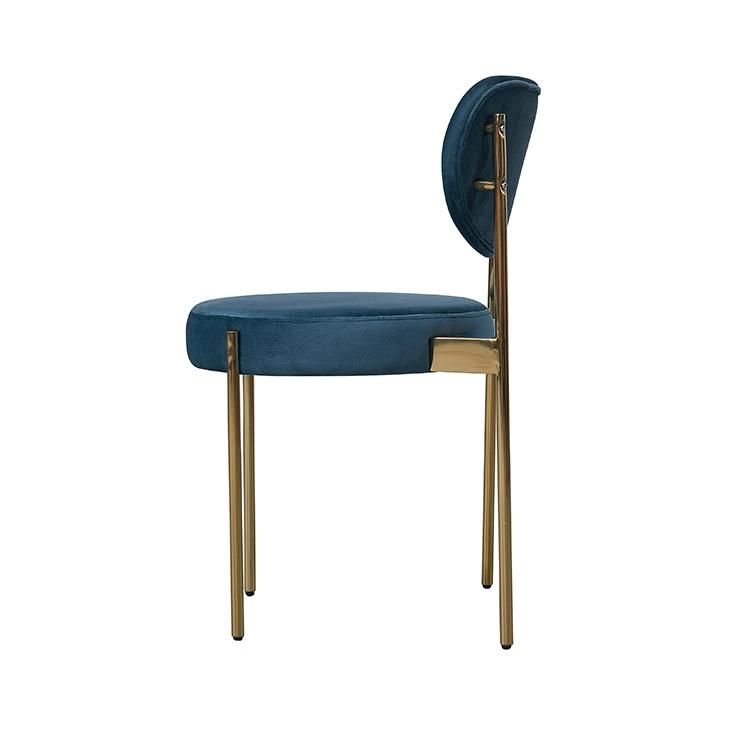 Fabric Velvet Cover Nacy Blue Dining Leisure Chair with Metal Legs for Hotel Restaurant Project