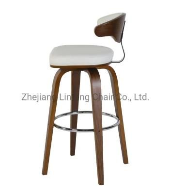 Modern Bar Counter Stool Plywood with White Leather High Barstools