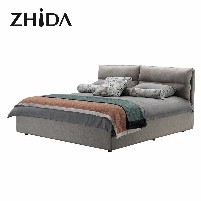 Zhida Free Sample Wholesale Modern Furniture Fabric Bedroom King Queen Double Bed Frame Wood Bed