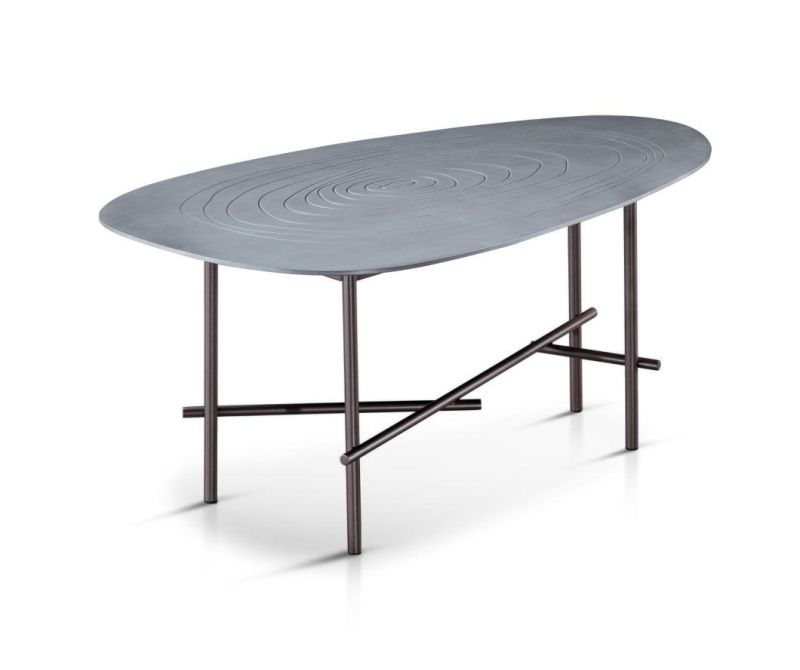 Modern Powder Coating Metal Leg Slate Topped Round Marble Coffee Table