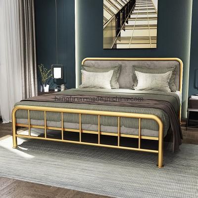 Bedroom Factory Manufacturing Velvet Fabric Cushion Headboard Steel Bed