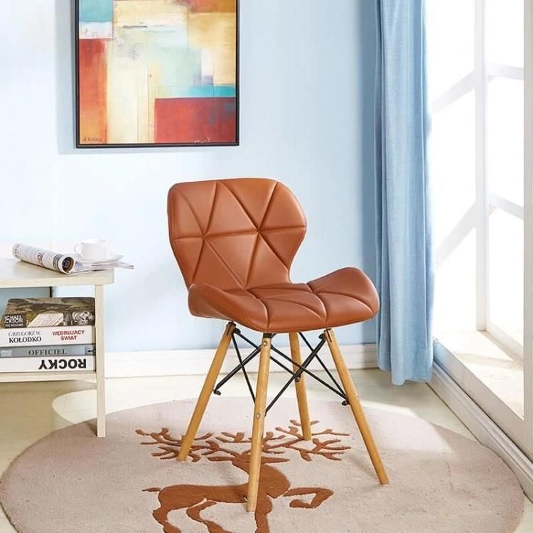 French Style Coffee Shop Modern Comfort Soft PU Leather Dining Chair with Wood Leg