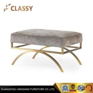 Rectangular Fabric Bedroom Furniture Golden Base Bed Bench