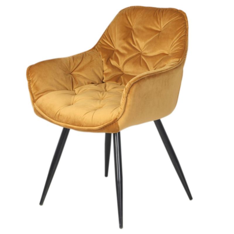 Home Furniture Luxury MID Century Modern Dining Chairs Living Room Velvet Fabric Z Shape Frame Metal Armchair Stoelen