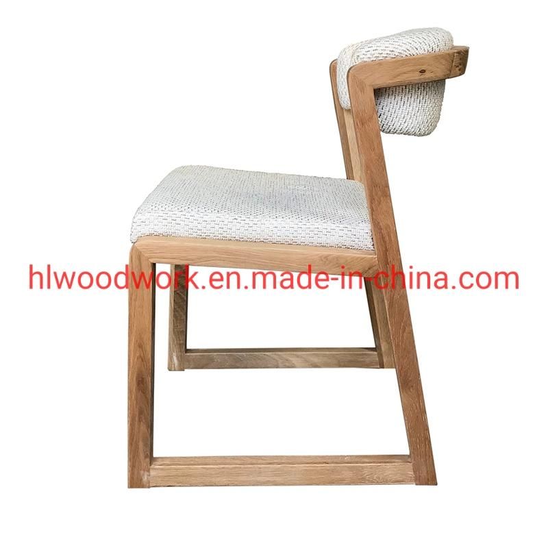 Dining Chair H Style Oak Wood Frame White Fabric Cushion Hotel Chair