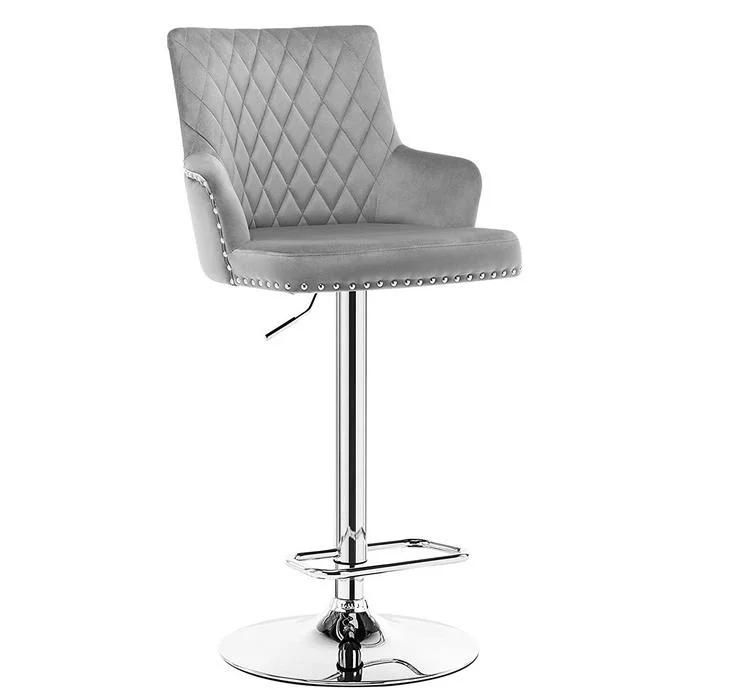 Home Furniture Swivel Adjustable Classic Back Fabric Seat Bar Chair with Stool Metal Legs