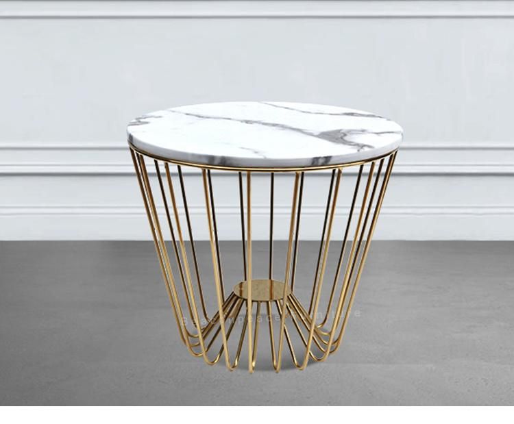 Luxury Marble Top Coffee Table with Rose Gold Upholstery for Living Room