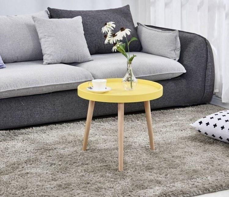 Minimalist Living Room Side Corner Table Wooden Legs Plastic Top Coffee Nest Table for Home