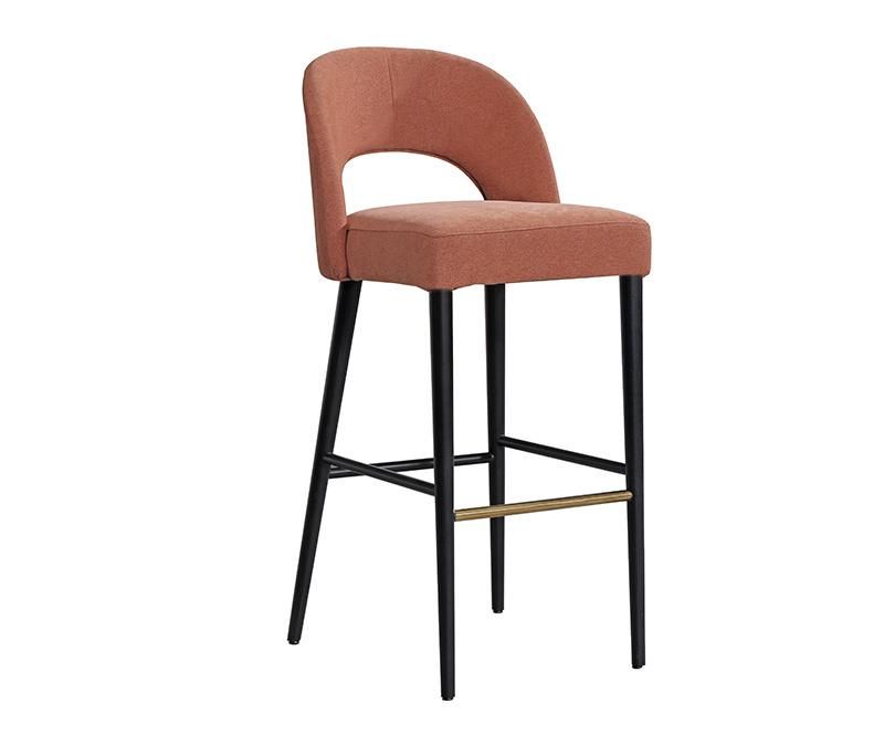 Luxury Design Hotel Bar Furniture Golden Metal Steel Base Leather High Leg Round Stool Cafe Bar Chair for Project