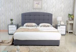 Living Room Furniture Linen Fabric Bed Button Bedhead Upholstered King Bed