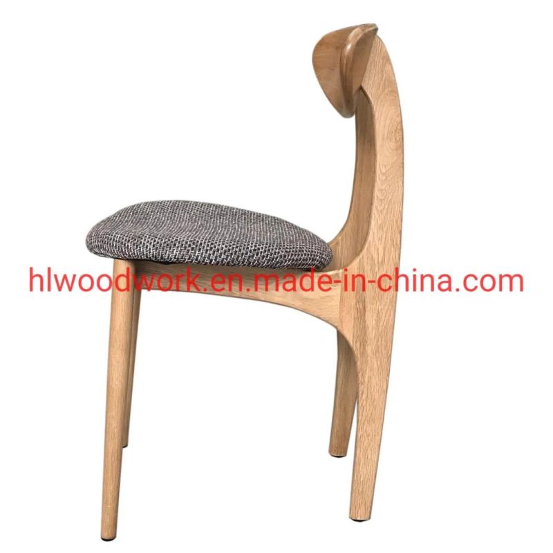 Dining Chair Oak Wood Frame Natural Color Fabric Cushion Grey Color B Style Wooden Chair Furniture Resteraunt Chair