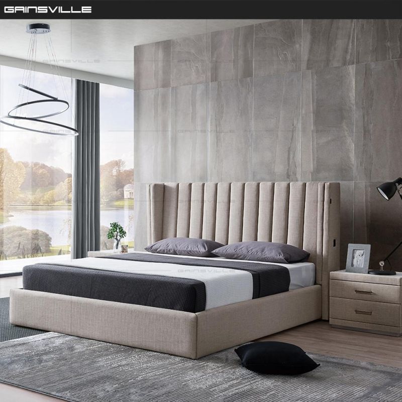 Luxury Simple Villa Home Furniture Bedroom Room Fabric King Bed Wholesale