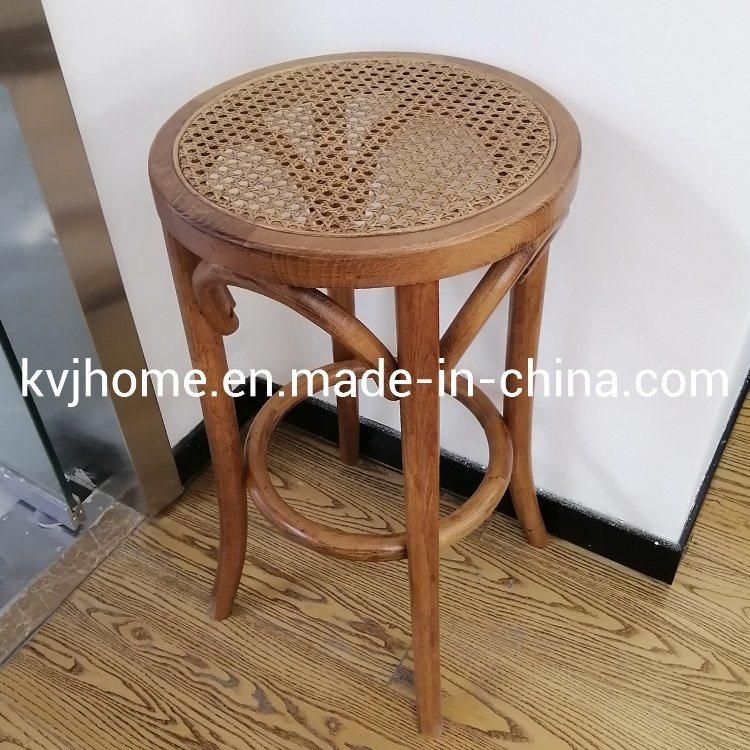 Kvj-BS10 Antique Beech Wood Bistro Rattan Seat Stool