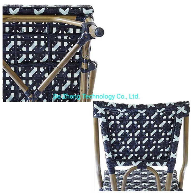 High Quality Rattan Outdoor Restaurant Flower Woven PE Rattan Paris Bistro Dining Chair