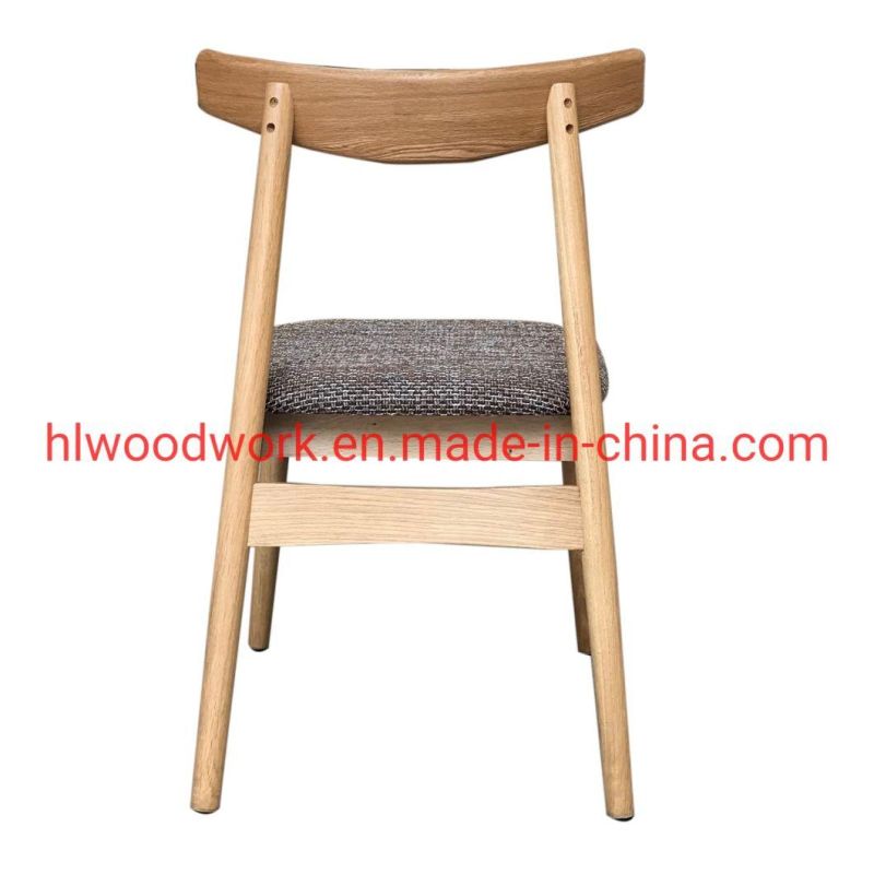 Dining Chair Oak Wood Frame Natural Color Fabric Cushion Grey Color K Style Wooden Chair Furniture Hotel Chair