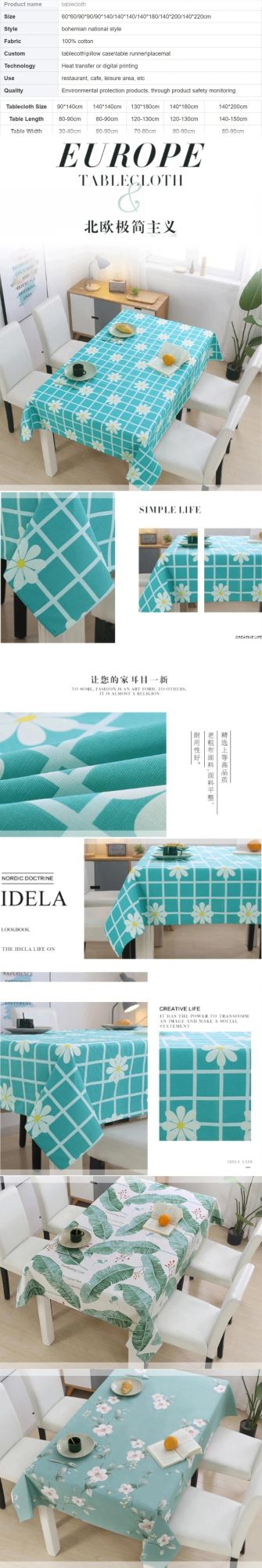 100% Cotton Fabric Table Cloth for Home