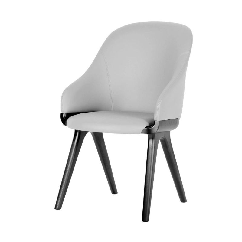 Black Wooden Legs with Grey Fabric Seat Dining Chair for Modern Coffee Shop Use