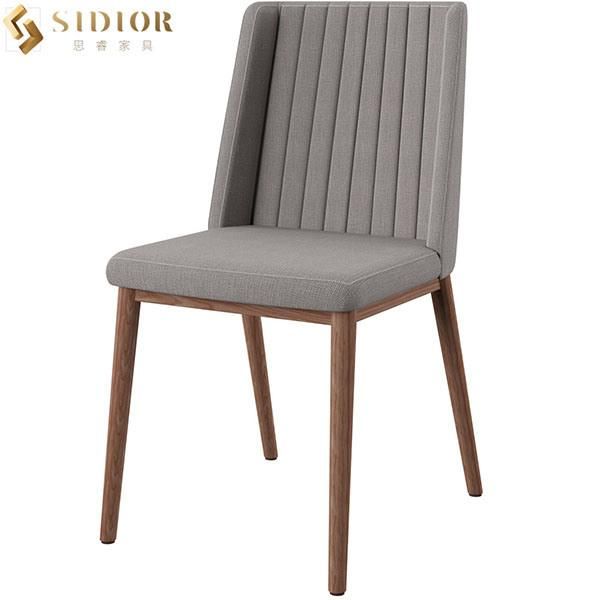 SGS Wood Grain Metal Legs Modern Fabric Upholstered Dining Chairs