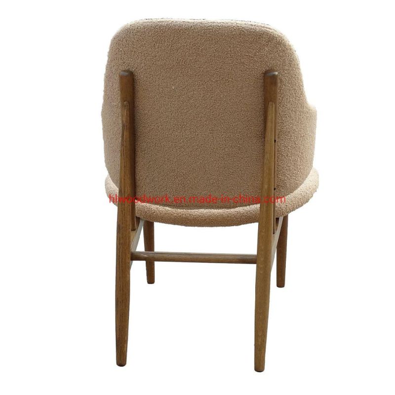 Magnate Chair Beige Teddy Velvet Oak Wood Frame Brown Dining Chair Wooden Chair Lounge Sofa Coffee Shope Arm Chair Living Room Sofa