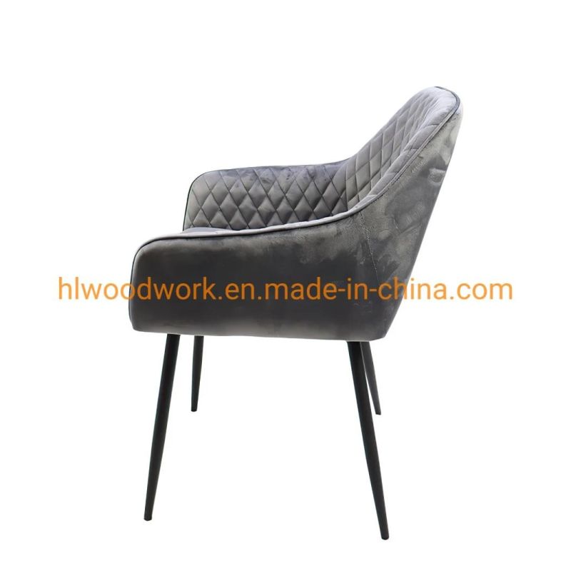 High Quality Dining Furniture Home Kitchen Fabric Gray Dining Chairs with Black Legs Metal Hotel Home Restaurant Living Room Meeting Room Furniture Dining Chair