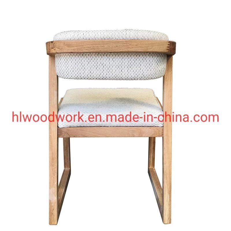 Dining Chair H Style Oak Wood Frame White Fabric Cushion Hotel Chair