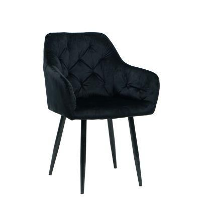 Modern Wing Back Soft Mat Black Powder Coated Velvet Dining Chair