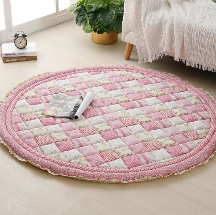 Four Seasons Cotton Handmade Patchwork Thickened Floor Mat Cotton Door Mat Foot Mat Crawling Mat Tatami Mat for Living Room