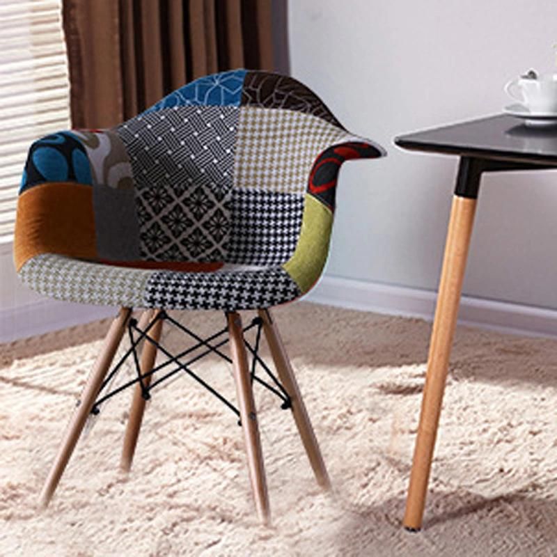 Modern Fabric Dining Chairs with Armrest Patchwork Armchairs Nordic Chair for Living Room Dining Room Bedroom Office Cafe