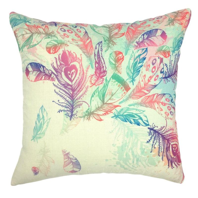 Fashion Feather Printing Design Soft Cushion on Sofa 100% Cotton Linen Fabric Chair Cushion Pillow Case Daily Use Cushion Cover