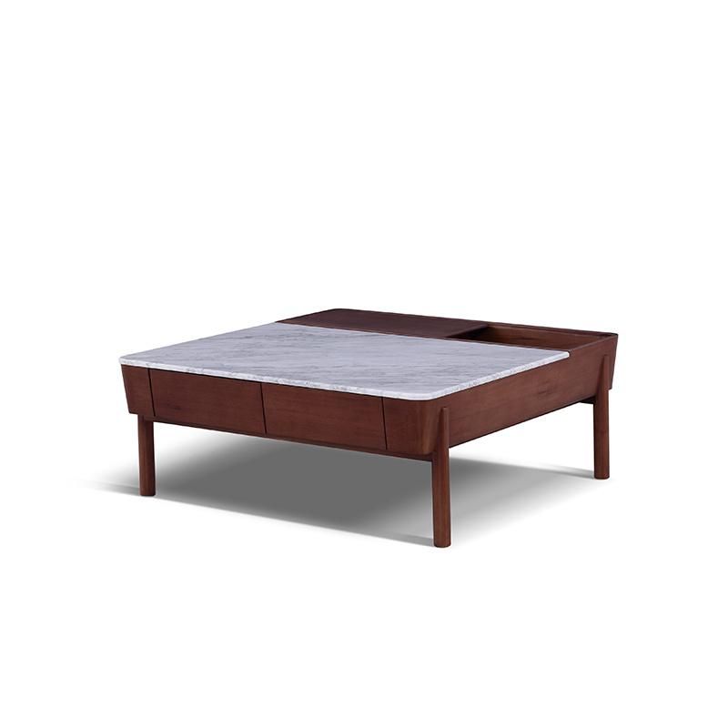 Modern Home Furniture Living Room Rectangle Side Table End Tea Table Walnut Solid Wood Square Coffee Table