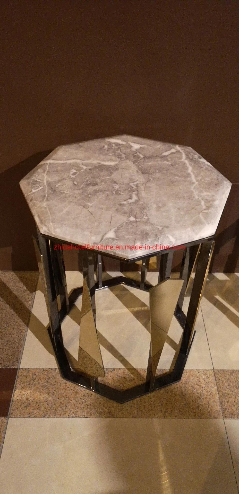 Modern Round White Marble Brass Nesting Coffee Tables for Hotel Lobby