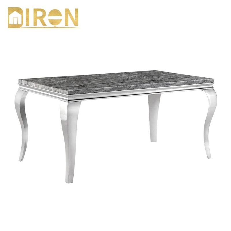 Modern Luxury Silver Stainless Steel Frame Marble Dining Table for Home Restaurant Furniture Set