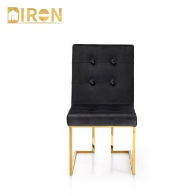 China Factory Contemporary Restaurant Furniture Modern Design Fabric Dining Room Gold Stainless Steel Leg Upholstered Dining Chair