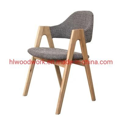 Resteraunt Furniture Oak Wood Tai Chair Oak Wood Frame Natural Color Brown Fabric Cushion and Back Dining Chair Coffee Shop Chair Dining Chair