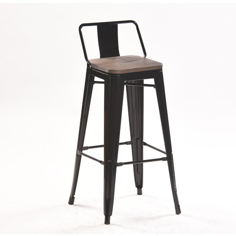 Modern Loft Metal Bar Stools Home Kitchen High Wood Seat Metal Frame Tolix Bar Stool with Footrest