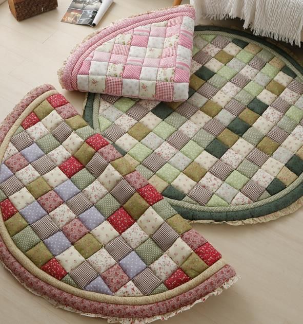 Four Seasons Cotton Handmade Patchwork Thickened Floor Mat Cotton Door Mat Foot Mat Crawling Mat Tatami Mat for Living Room