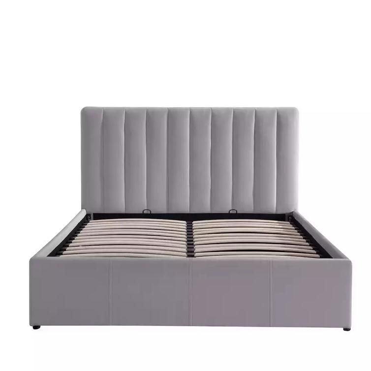 Wholesale Modern Furniture Fabric Slat Dormitory Room King Queen Double Frame Bed with Gas Lift Storage