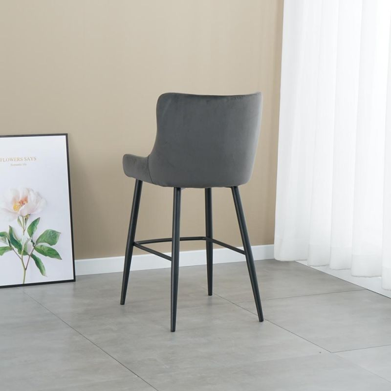 Modern Simple Style Grey High Bar Chair Restaurant Height Counter Velvet Fabric Bar Stool