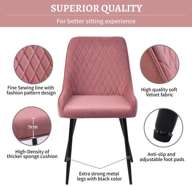 Kitchen Dining Room Chair Velvet Side Chair for Bedroom Living Room Fabric Back Support & Metal Legs, Pink