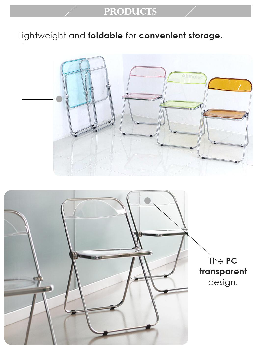 Italian Clear Plastic Metal Folding Chairs for Dining/Kitchen/Party/Office