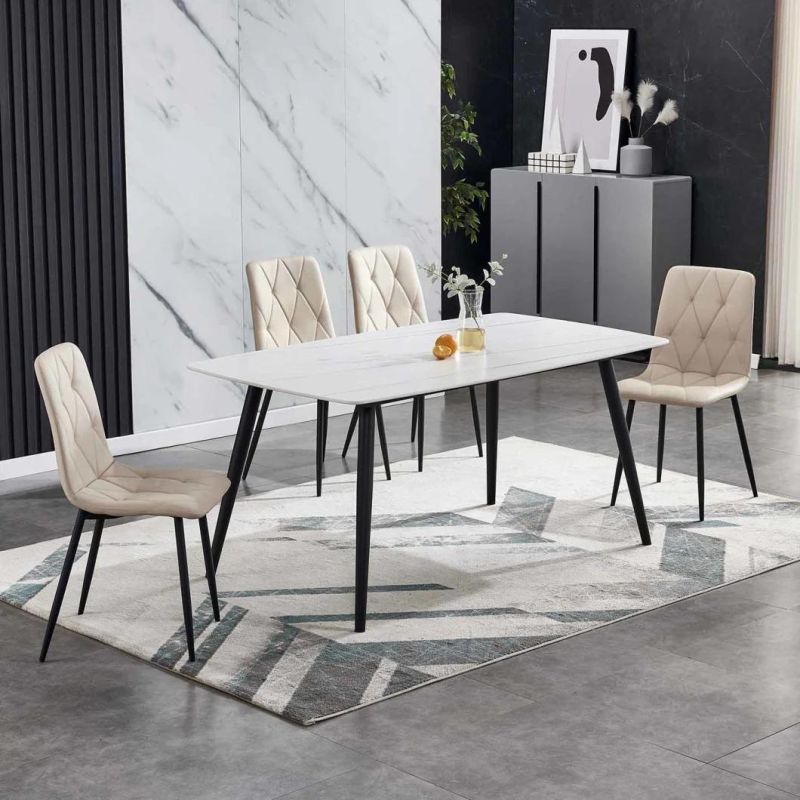 2022 Best Selling Promotion Beige PU Dining Chair with Black Metal Legs Dining Table and Chair Sets