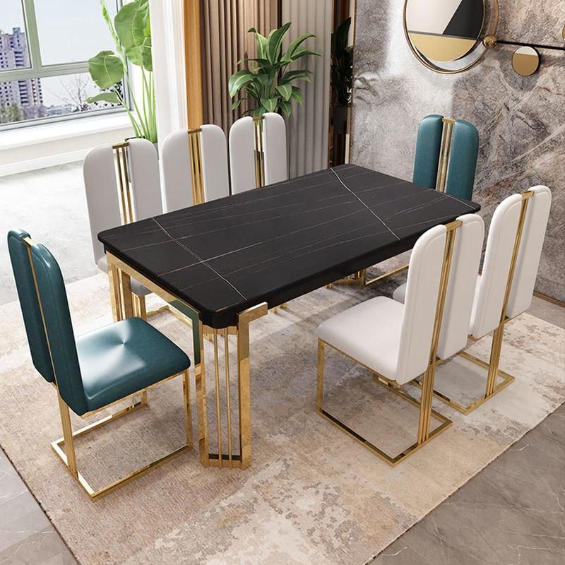 Accept Customized Rectangle Modern Marble Hotel Luxury Gold Dining Tables