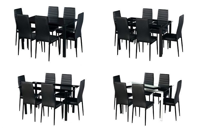 2020 Modern Design Home Furniture Tempered Glass Top Dining Room Table Set Black Metal Legs Dining Table