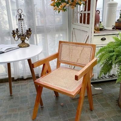 Rubber Wooden Dining Chair with Rattan Back and Rattan Seat